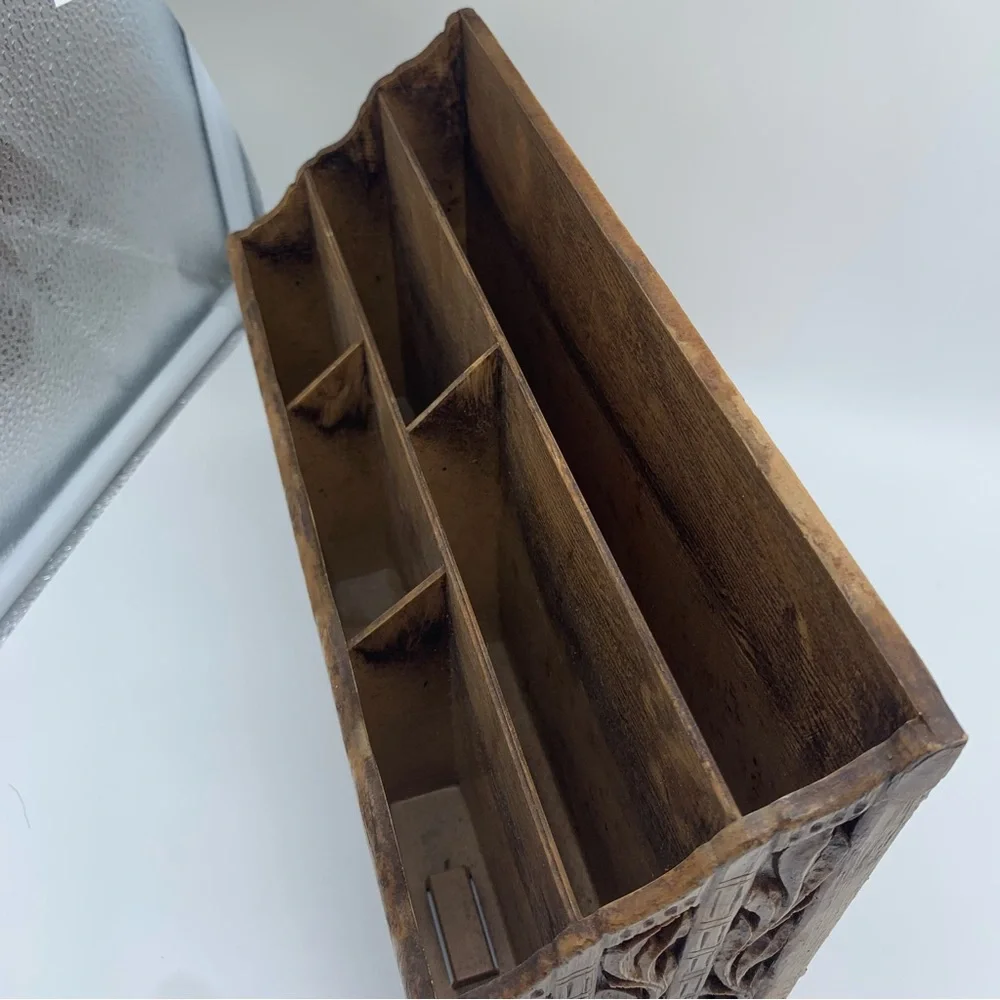 Vintage Lerner Carved Faux Wood Letter Holder Mail Organizer Storage - Picture 3 of 8